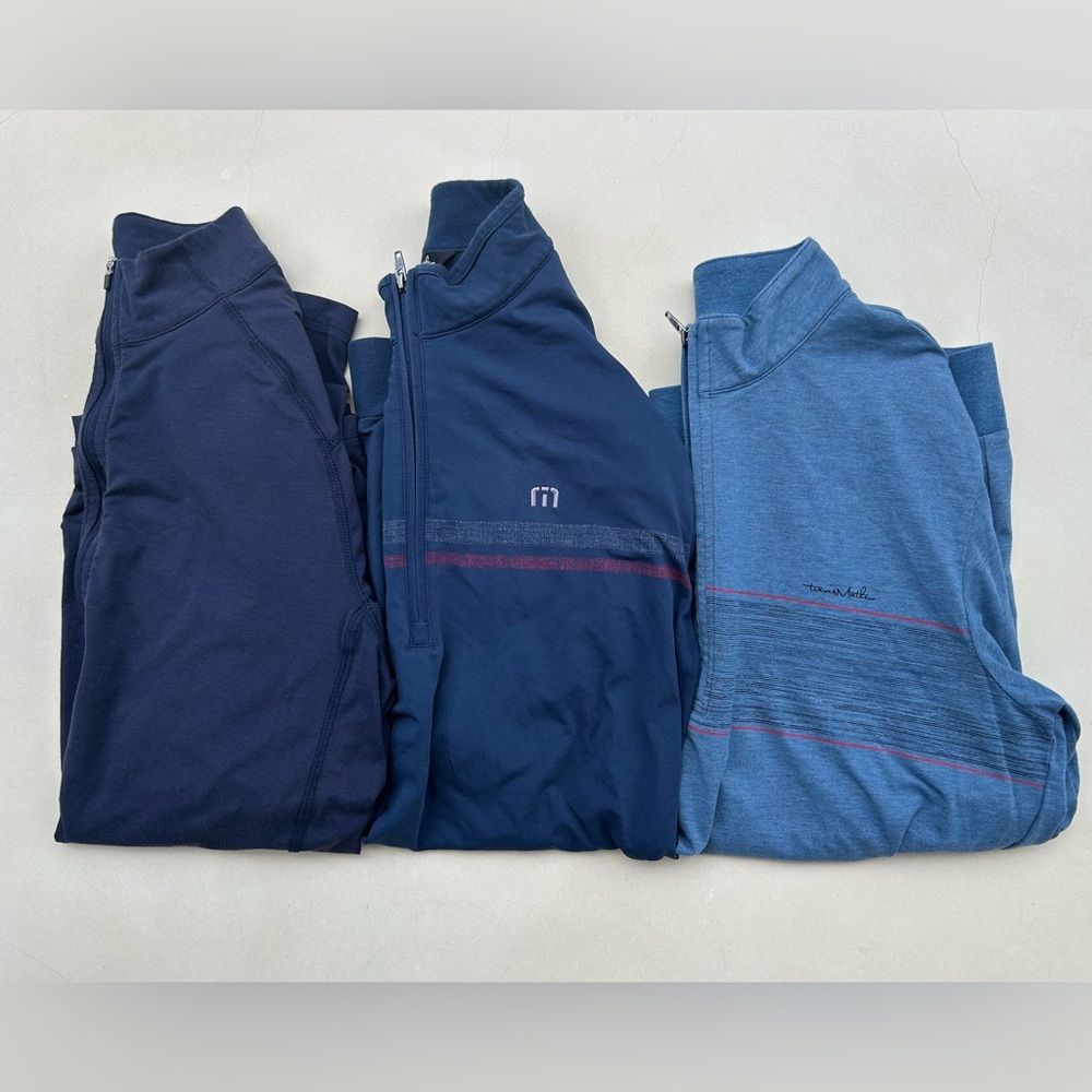 TravisMathew Men’s Quarter-Zip Pullover Bundle – Size Medium – Set of 3 –